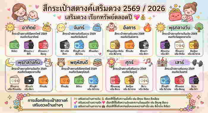 สีกระเป๋าสตางค์ตามวันเกิด 2569 / 2026