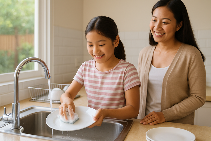 ให้ลูกช่วยงานบ้าน ล้างจาน