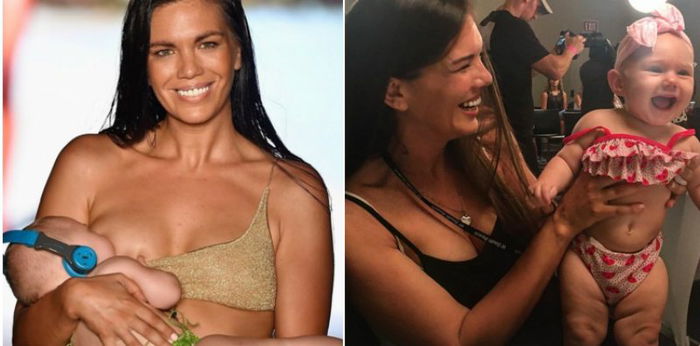 Anak Menangis Kelaparan, Model Pakaian Renang Ini Tak Segan Menyusu Sambil Catwalk, Kagum Sungguh!