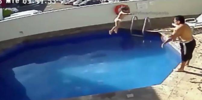 Stepfather drowning little girl in a hotel pool caught on CCTV footage
