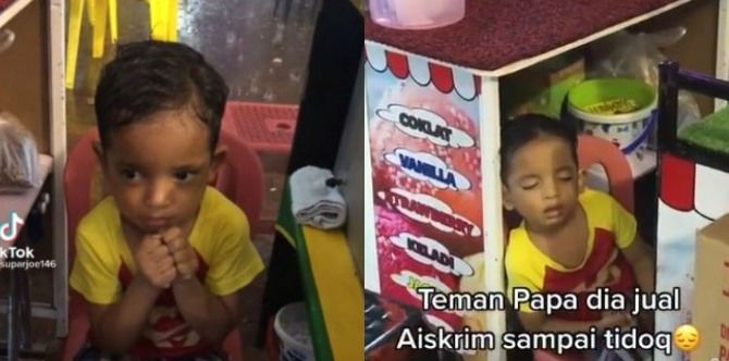Anak Sanggup Berhujan & Berpanas Teman Ayah Jual Aiskrim, Tertidur Kerana Kesejukan