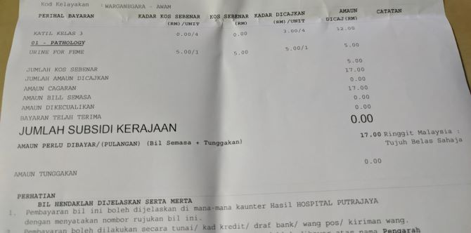 Empat Hari Masuk Wad Bil Hospital Isteri Cuma RM17, Suami Terkejut Masa Nak Bayar