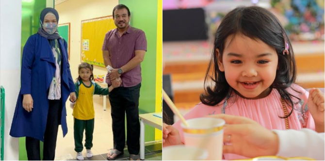 Siti Aafiyah Teruja Hari Pertama Masuk Preschool, Siap Cantik-Cantik Pose Dengan Ibu & Ayah!