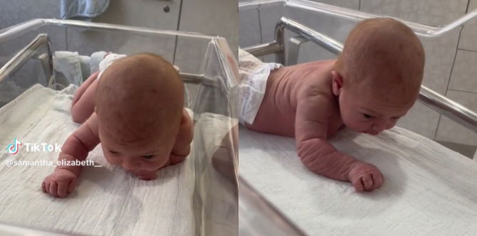 Sungguh Mengejutkan! Bayi Usia 3 Hari Boleh Angkat Kepala Dan Cuba Merangkak